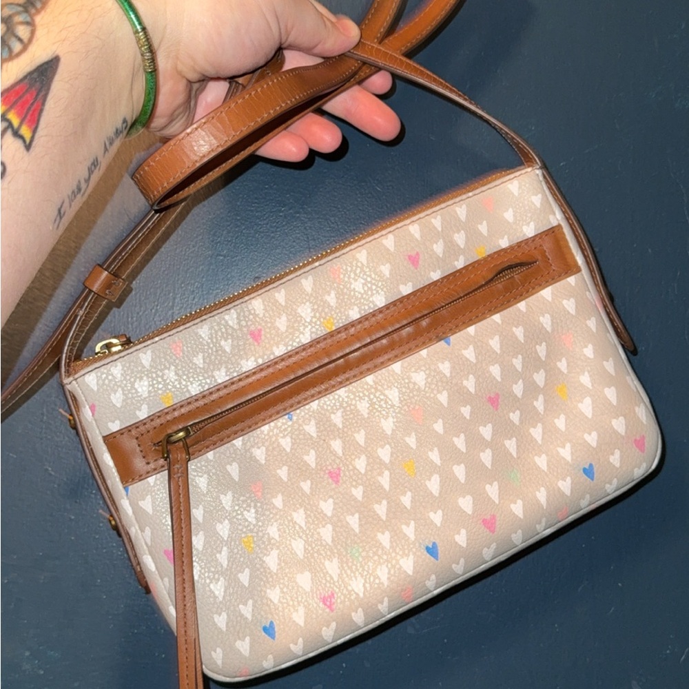 Brown and Cream Heart Patterned Women's FOSSIL Bag